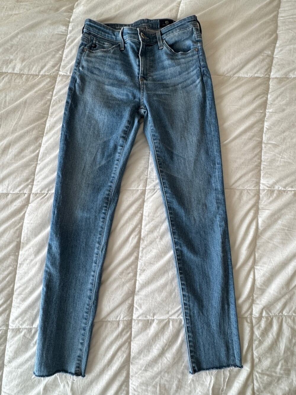AG Stevie Slim Straight Raw Hem Ankle Jeans Medium Wash Size 25